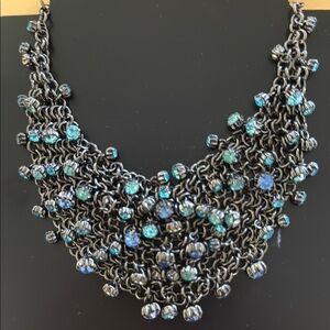 Lane Bryant Woman’s New Mesh Chain Blue Aqua marine and Silver Necklace